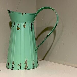 Teal metal pitcher decor vase